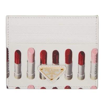 Shop Prada White Saffiano Lipstick Print Card Holder In F0xlb W Lip