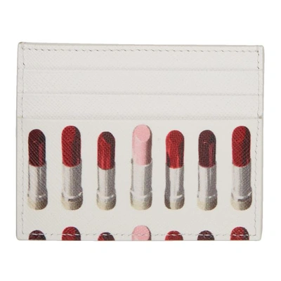 Shop Prada White Saffiano Lipstick Print Card Holder In F0xlb W Lip
