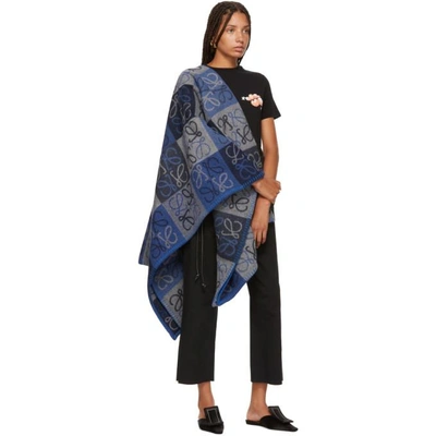 Shop Loewe Blue Check Anagram Blanket In 5625 Blu/bl