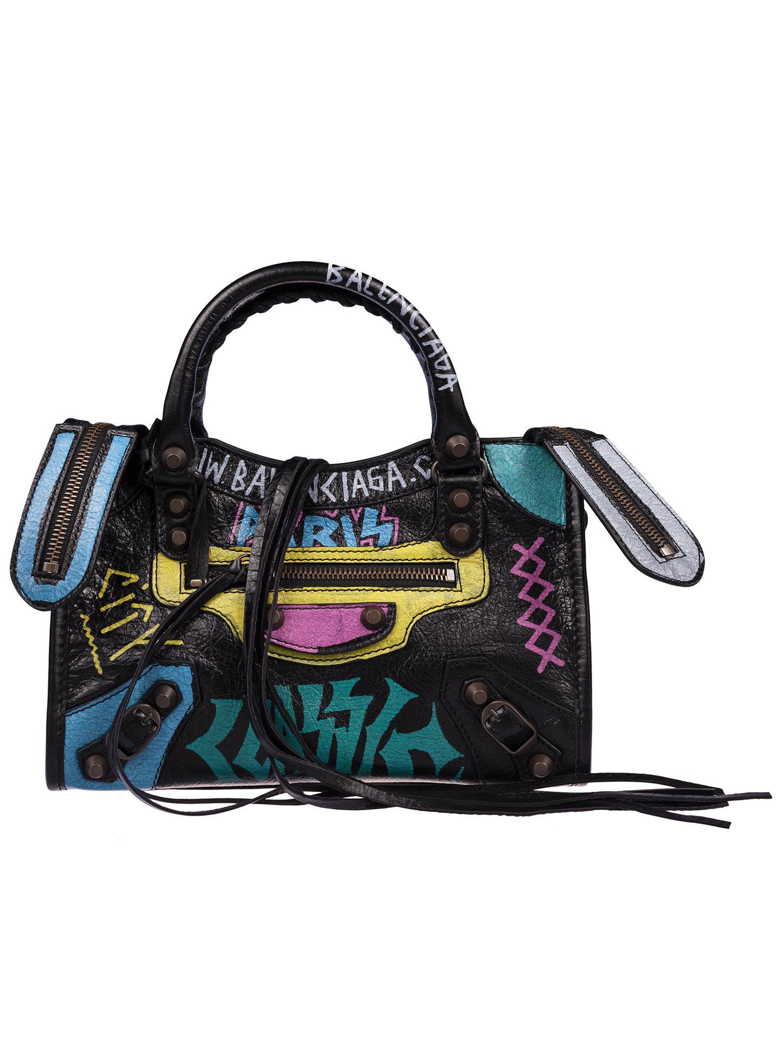 Balenciaga Graffiti Classic City Mini Shoulder Bag In Black Multicolor |  ModeSens