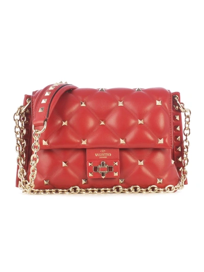 Shop Valentino Rockstud Shoulder Bag In 0ro Red