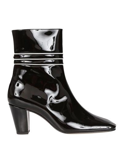 Shop Dorateymur Square Toe Ankle Boots In Black Patent White Detail