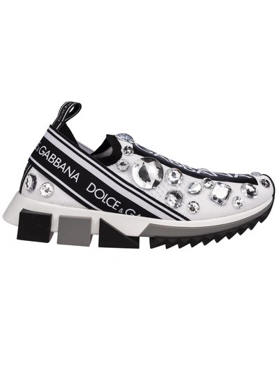 Shop Dolce & Gabbana Crystal Embellished Slip-on Sneakers In Bianco/crystal