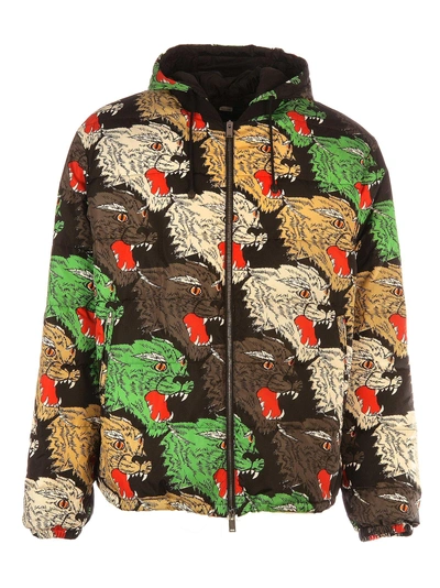 Shop Gucci Panther Print Padded Coat In Black Green
