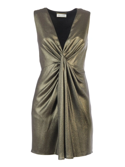 Shop Saint Laurent V-neck Dress In Bronze