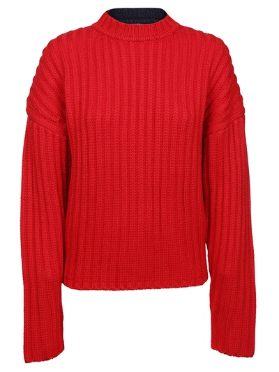 Shop Jil Sander Cable Knit Sweater In Red/navy