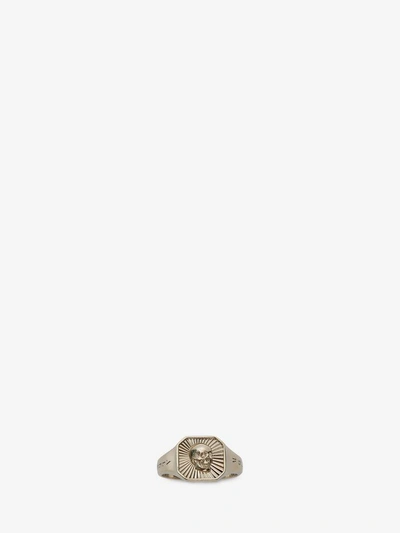 Shop Alexander Mcqueen Skull Medallion Square Ring In Antique Gold