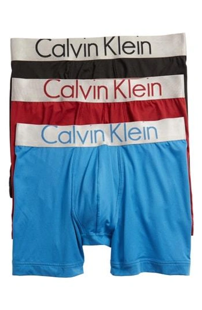 Shop Calvin Klein Steel Micro 3-pack Boxer Briefs In Black/ Fire Brick/ Blue