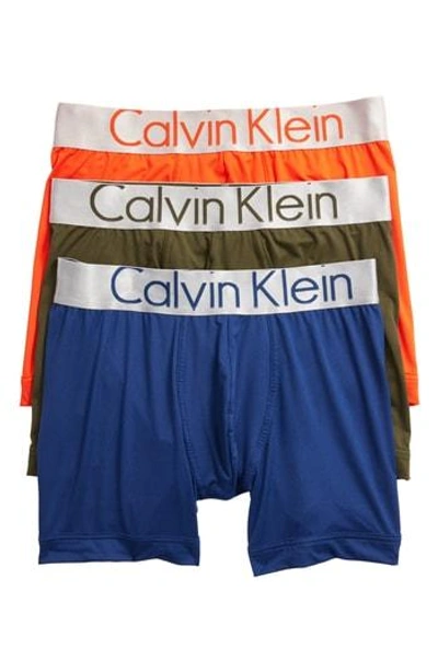 Shop Calvin Klein Steel Micro 3-pack Boxer Briefs In Forest/ Night/ Orange