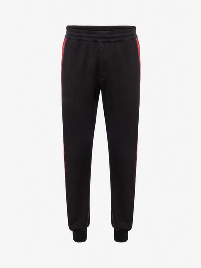 Shop Alexander Mcqueen Leather Side Band Joggers In Black/red