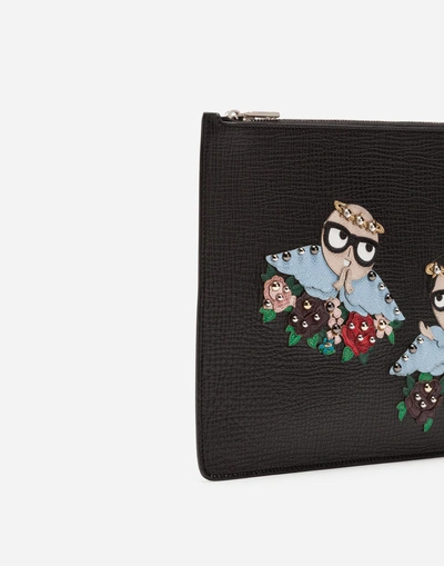 Shop Dolce & Gabbana Document Holder In Calfskin With Designers' Patch Embroidery In Black