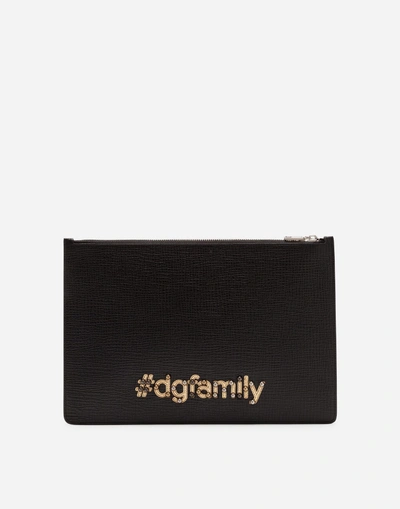 Shop Dolce & Gabbana Document Holder In Calfskin With Designers' Patch Embroidery In Black