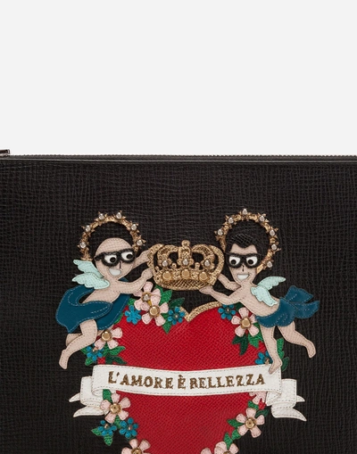 Shop Dolce & Gabbana Document Holder In Calfskin With Designers' Patch Embroidery In Black