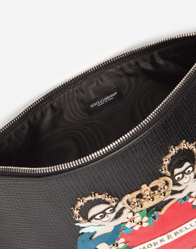 Shop Dolce & Gabbana Document Holder In Calfskin With Designers' Patch Embroidery In Black