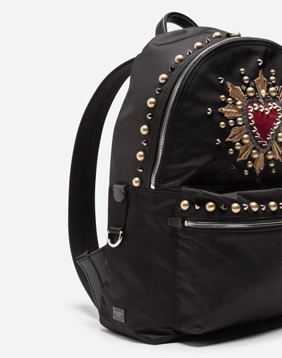Shop Dolce & Gabbana Nylon Vulcano Backpack With Heart Patch In Black