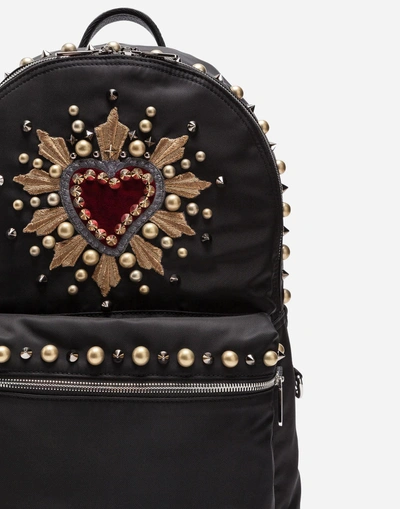 Shop Dolce & Gabbana Nylon Vulcano Backpack With Heart Patch In Black