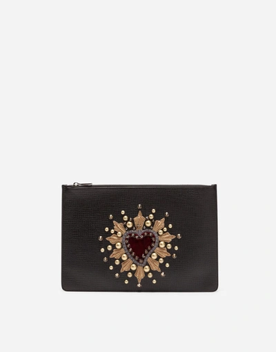 Shop Dolce & Gabbana Boarded Calfskin Document Holder With Patch In Black