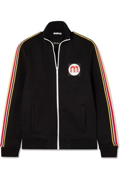 Shop Miu Miu Striped Cotton-blend Jersey Track Jacket In Black