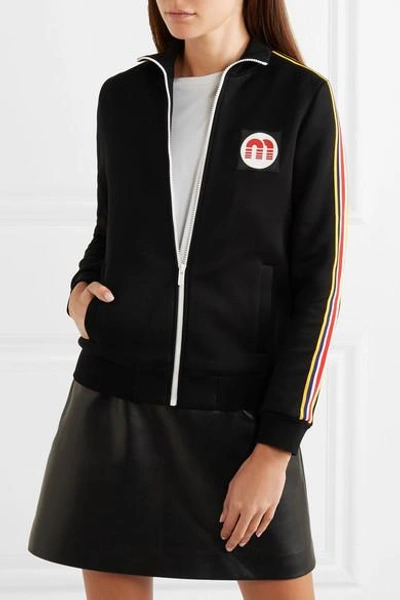 Shop Miu Miu Striped Cotton-blend Jersey Track Jacket In Black