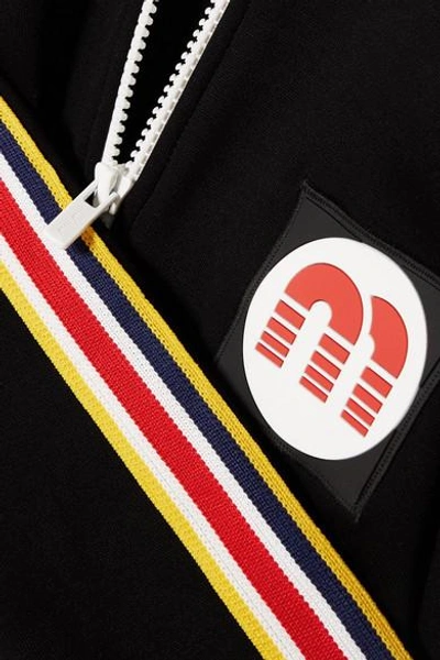 Shop Miu Miu Striped Cotton-blend Jersey Track Jacket In Black