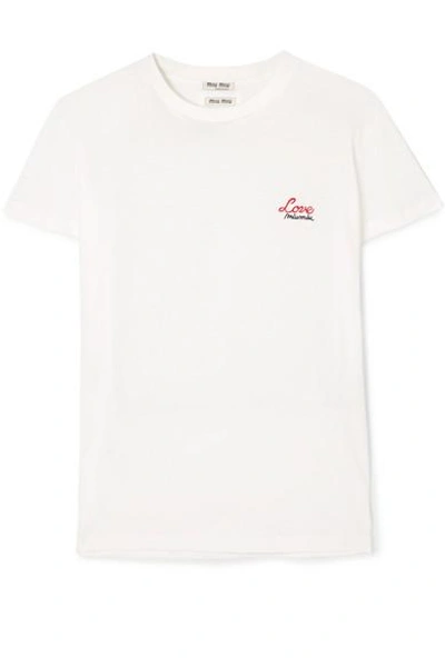 Shop Miu Miu Embroidered Printed Cotton T-shirt In White