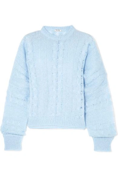 Shop Miu Miu Oversized Cable-knit Mohair-blend Sweater In Blue