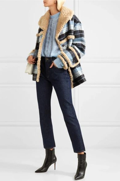 Shop Miu Miu Oversized Cable-knit Mohair-blend Sweater In Blue