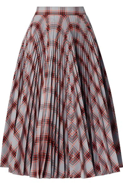 Shop Calvin Klein 205w39nyc Pleated Checked Twill Midi Skirt In Red