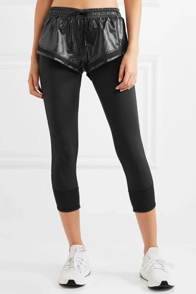 Shop Adidas By Stella Mccartney Performance Essentials Layered Glossed-shell And Stretch Leggings In Black