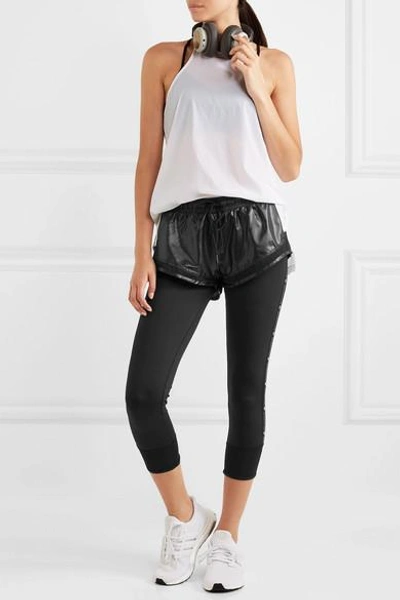 Shop Adidas By Stella Mccartney Performance Essentials Layered Glossed-shell And Stretch Leggings In Black