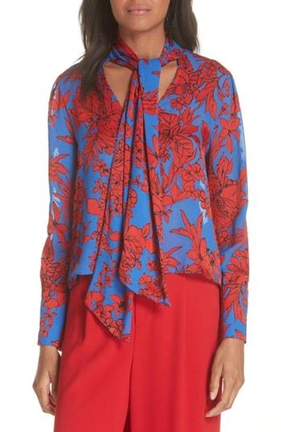 Shop Alice And Olivia Gwenda Tie Neck Crop Blouse In Fancy Floral