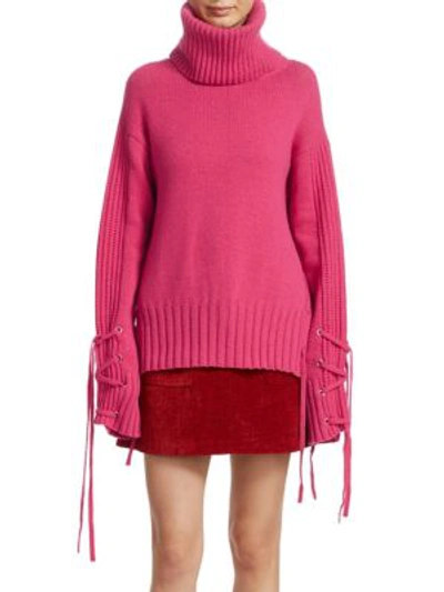 Shop Mcq By Alexander Mcqueen Lace-up Wool & Cashmere Turtleneck Sweater In Acid Pink