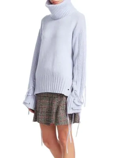 Shop Mcq By Alexander Mcqueen Lace-up Wool & Cashmere Turtleneck Sweater In Powder Blue
