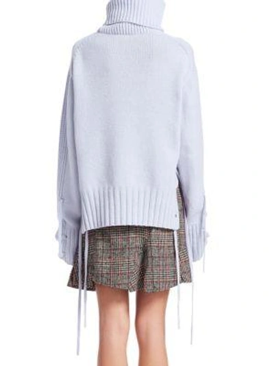 Shop Mcq By Alexander Mcqueen Lace-up Wool & Cashmere Turtleneck Jumper In Powder Blue