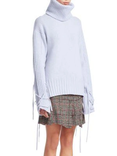 Shop Mcq By Alexander Mcqueen Lace-up Wool & Cashmere Turtleneck Jumper In Powder Blue