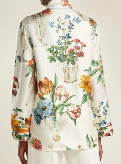 Dolce & Gabbana Floral And Vase-print Silk Blouse In White | ModeSens