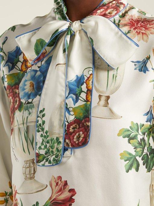 Dolce & Gabbana Floral And Vase-print Silk Blouse In White | ModeSens