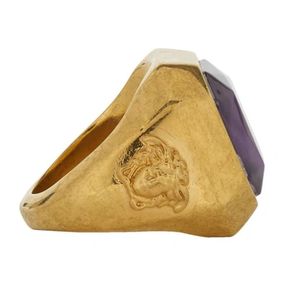 Shop Versace Gold And Purple Gem Ring In D11ot Gold