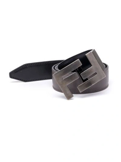 Shop Fendi Saffiano Leather Belt In Black Coal