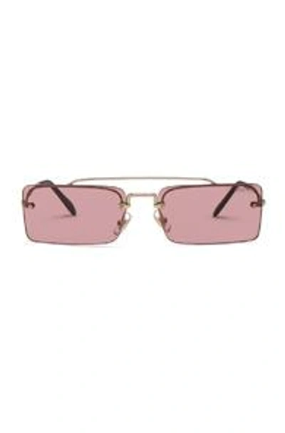 Shop Miu Miu Skinny Square Sunglasses In Pink In Pale Gold & Violet
