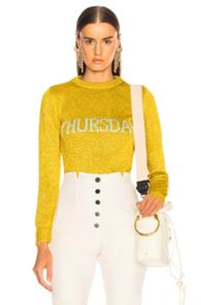 Shop Alberta Ferretti Thursday Lurex Crewneck Sweater In Gold & Light Blue