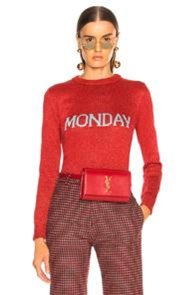 Shop Alberta Ferretti Monday Lurex Crewneck Sweater In Red & Light Blue