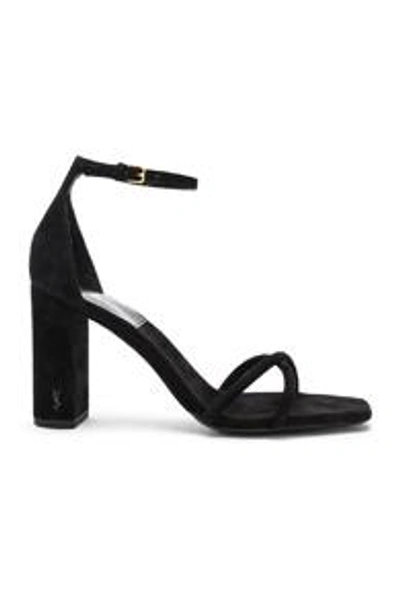Shop Saint Laurent Suede Pin Loulou Ankle Strap Sandals In Black