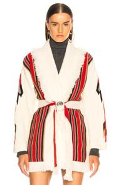 Shop Alanui Chimayo Oversized Jacquard Cardigan In White,red,stripes