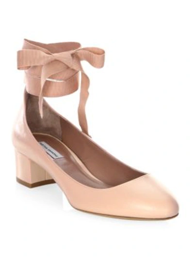 Shop Tabitha Simmons Chloe Leather Ankle-wrap Block Heel Pumps In Nude