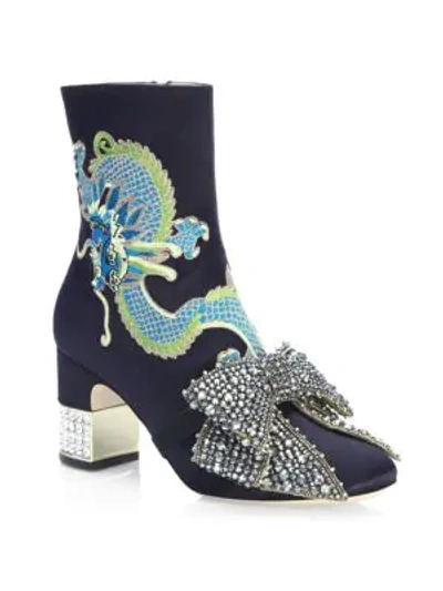 Shop Gucci Candy Dragon-embroidered Satin Booties In Black