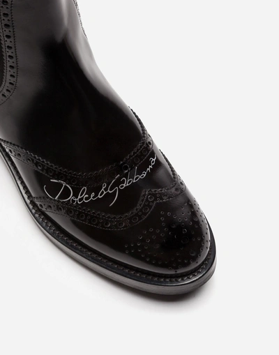 Shop Dolce & Gabbana Chelsea Ankle Boots In Brushed Calfskin With Logo Print In Black