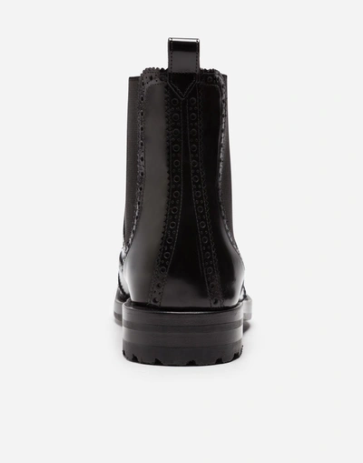 Shop Dolce & Gabbana Chelsea Ankle Boots In Brushed Calfskin With Logo Print In Black