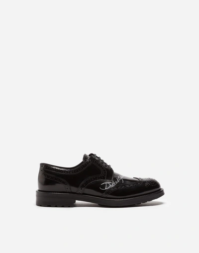 Shop Dolce & Gabbana Derby In Brushed Calfskin With Logo Print In Black