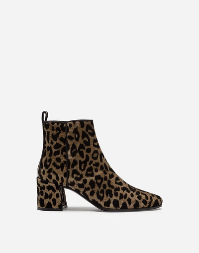 Shop Dolce & Gabbana Ankle Boots In Color-changing Leopard Fabric In Gold
